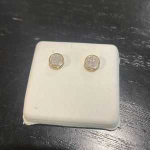 Pave diamond white yellow gold mini studs